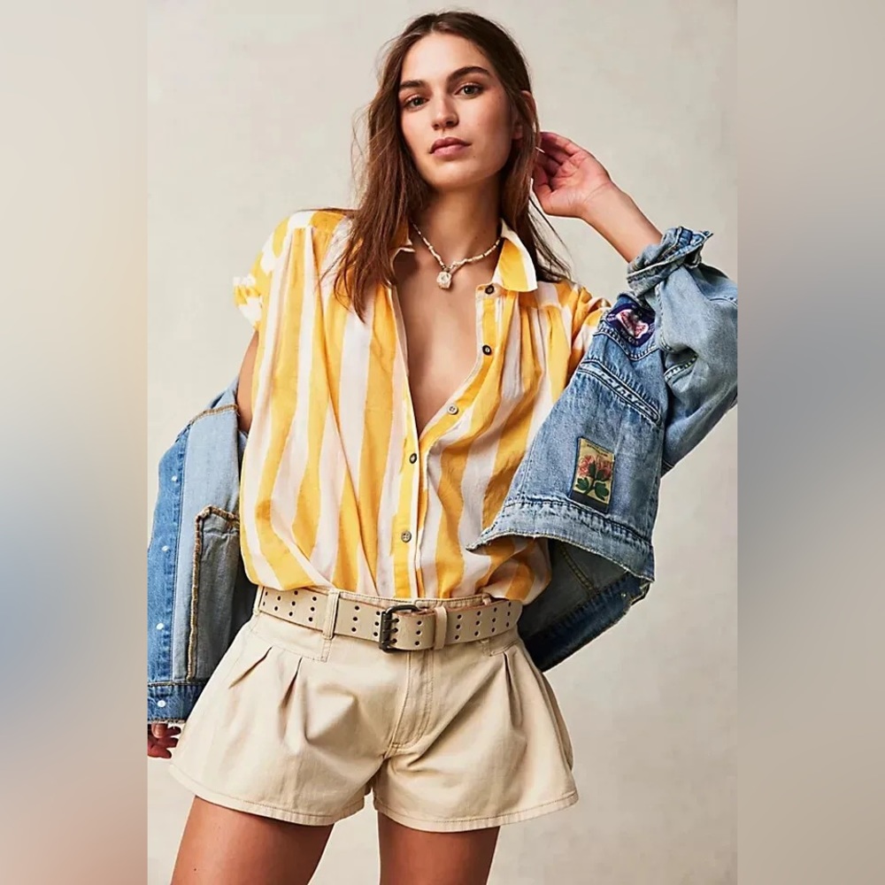 Free People Float Away Striped Shirt Top